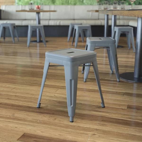 Bar Stool Silver Metal Finish Backless Square Seat Hand Hole