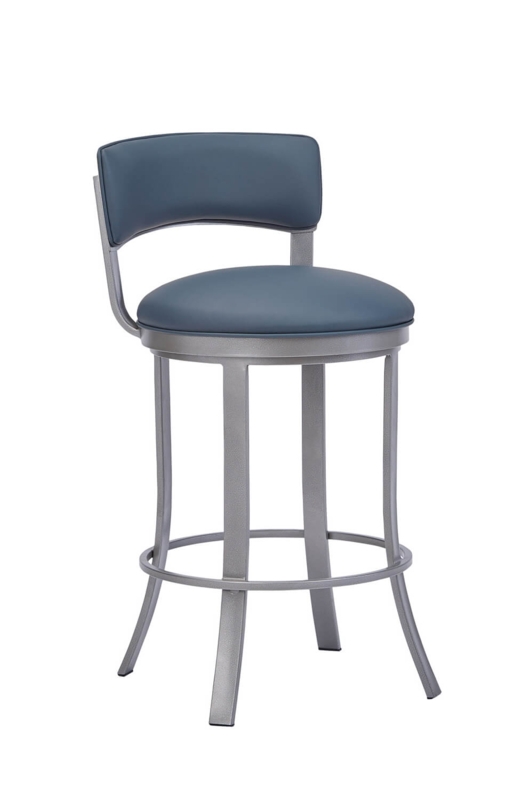 Bar Stool Slate Blue Upholstered Seat Brushed Silver Flared Legs Swivel