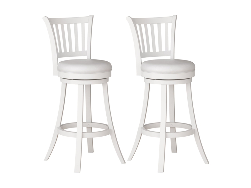 Bar Stool Slatted Back Swivel Base All White Monochrome Transitional