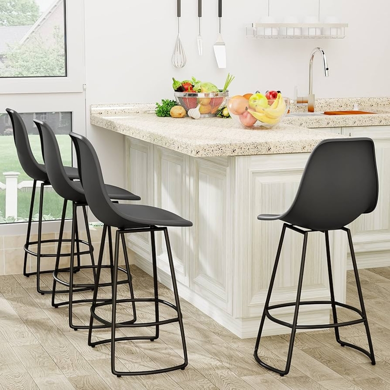 Bar Stool Sled Base Black Minimalist Counter Height Kitchen Seating