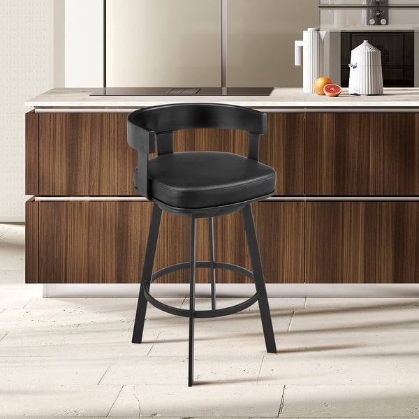 Bar Stool Sleek Swivel Black Iron Curved Open Back Upholstered