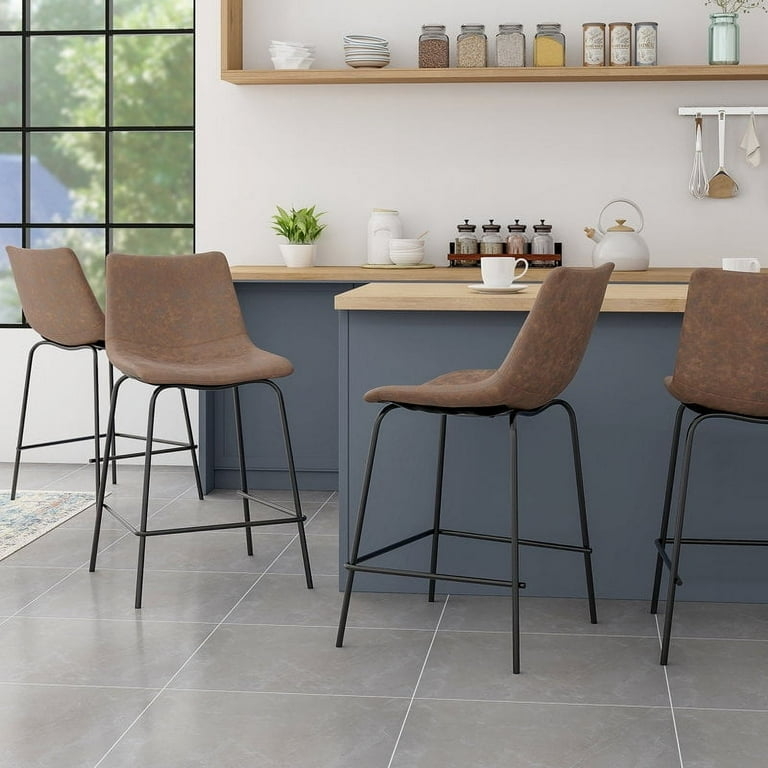 Bar Stool Slim Frame Faux Leather Black Minimalist Industrial