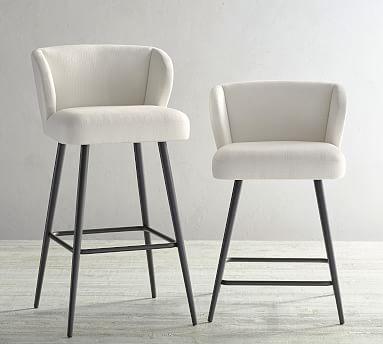 Bar Stool Slim Metal Legs Wingback Cream Upholstery Modern