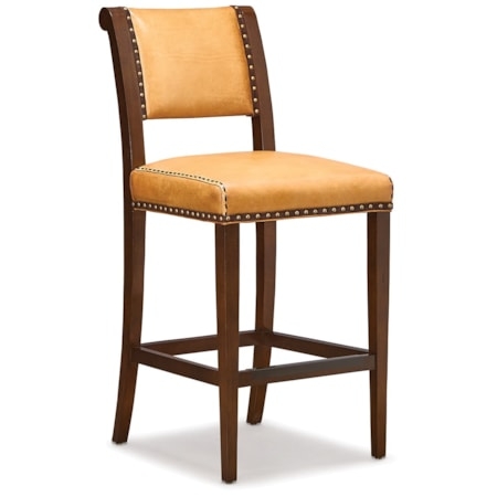 Bar Stool Sophisticated Scrolled Backrest Honey Tan Upholstery