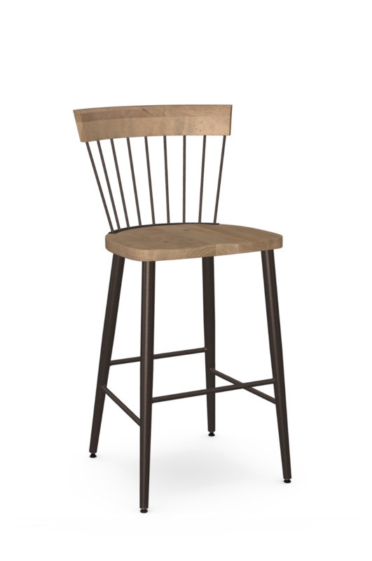 Bar Stool Spindle Back Mixed Material Metal Frame Wood Seat
