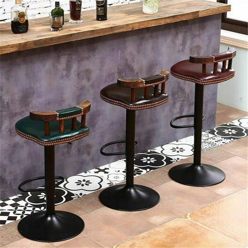 Bar Stool Spindle Back Nailhead Trim Adjustable Pedestal Dark Green