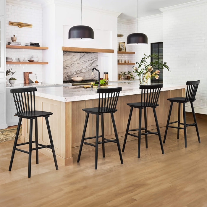 Bar Stool Spindle Back Windsor Style Painted Matte Black Finish Kitchen