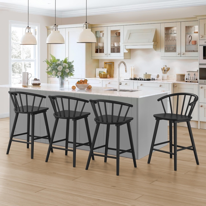 Bar Stool: Spindle Semicircular Back, Matte Black Modern Farmhouse