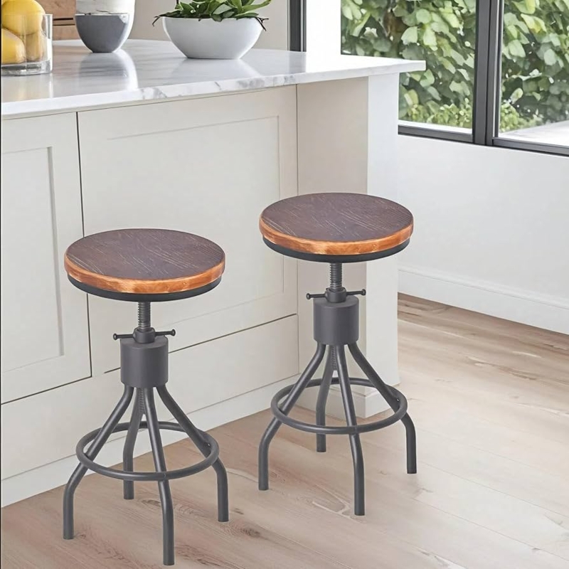 Bar Stool Splayed Legs Backless Threaded Post Matte Black Industrial