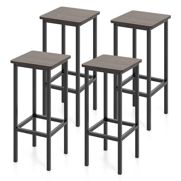 Bar Stool Square Seat Black Metal Frame Industrial Minimalist Kitchen