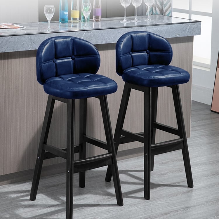 Bar Stool Square Stitched Leather-Like Dark Matte Legs