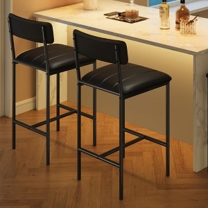 Bar Stool Stitched Seat Matte Black Frame Rectangular Backrest Industrial