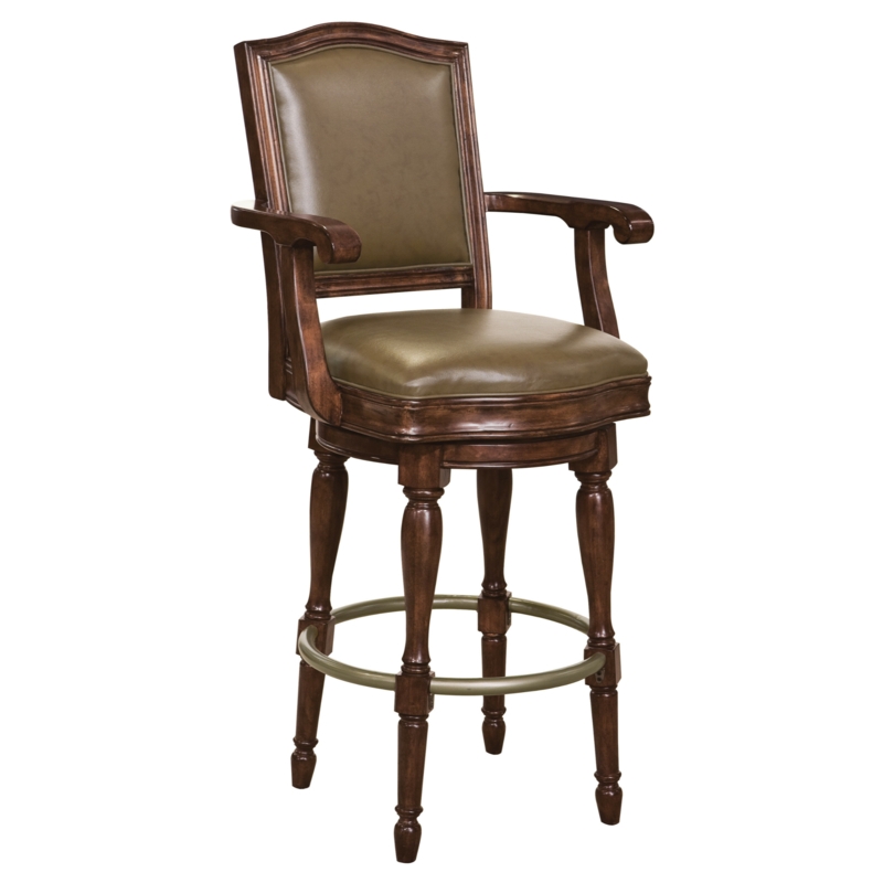 Bar Stool Sturdy Swivel Olive Green Upholstery Turned Legs