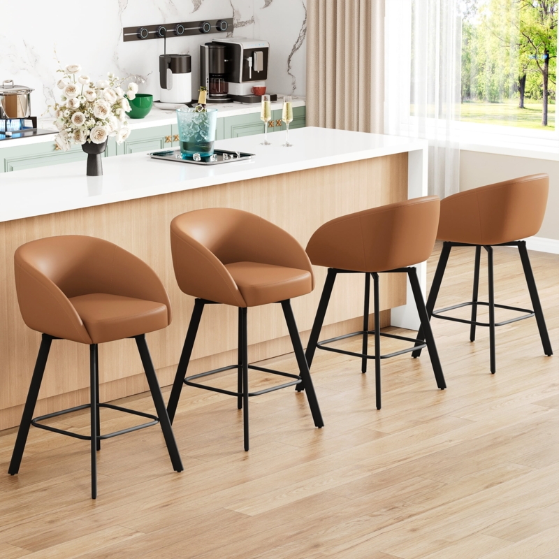 Bar Stool Swivel Bucket Seat Tapered Legs Minimalist