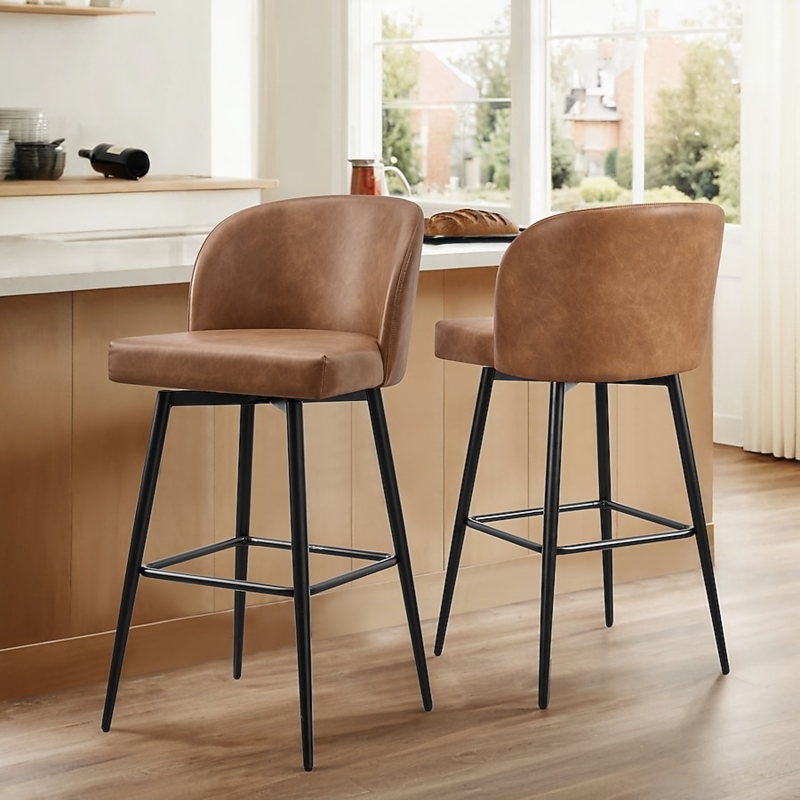 Bar Stool Swivel Bucket Tapered Legs Black Metal Footrest Ring