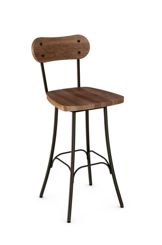 Bar Stool Swivel Curved Wood Back Metal Frame Industrial Design