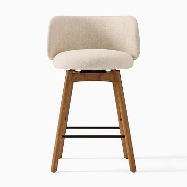 Bar Stool Swivel Low Profile Wrap Around Back Beige Fabric
