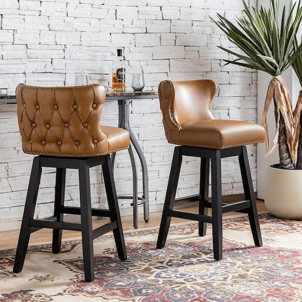 Bar Stool Swivel Nailhead Trim Wingback Industrial Chic