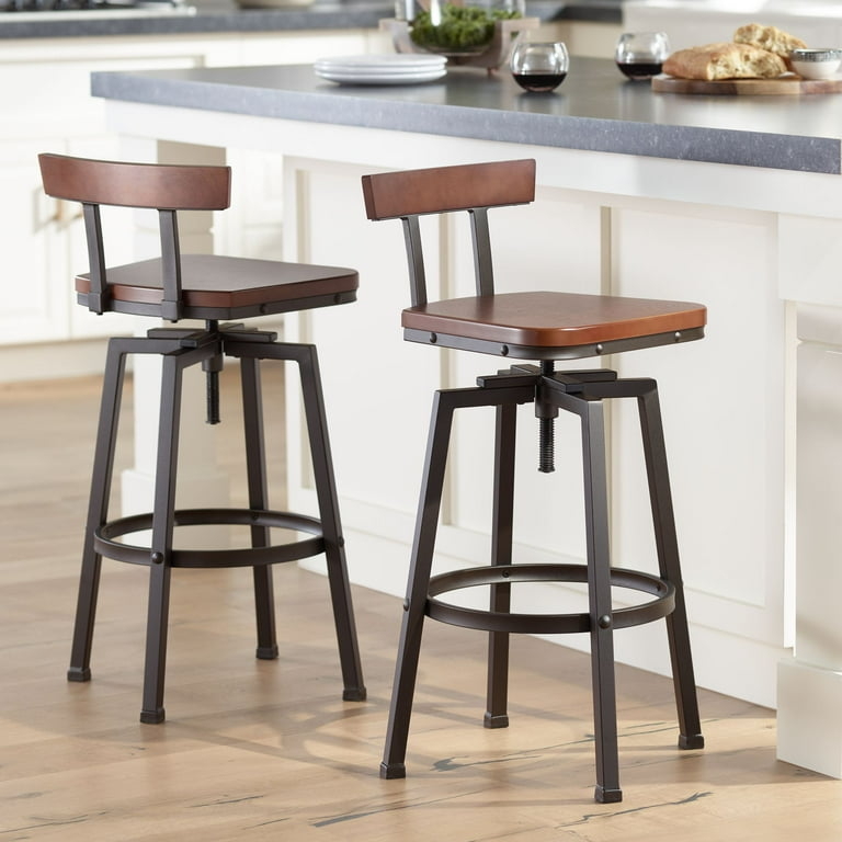 Bar Stool Swivel Wood Seat Hammered Bronze Height Adjustable