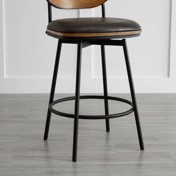Bar Stool Swivel Wood Trim Footrest Ring Dark Grey