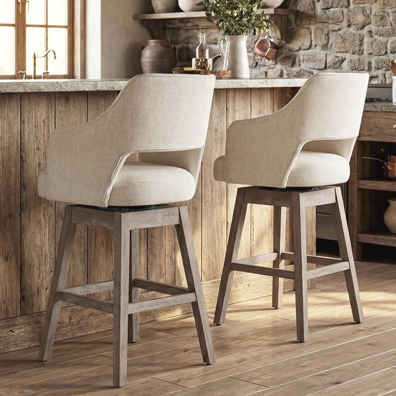 Bar Stool Swivel Wrap-Around Back Weathered Wood Beige