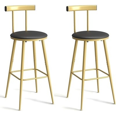Bar Stool T Back Rest Gold Metal Frame Round Seat Black Glam