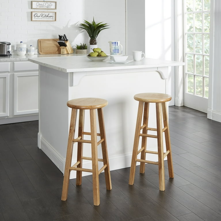 Bar Stool Tan Wood Finish Round Seat Backless Silhouette