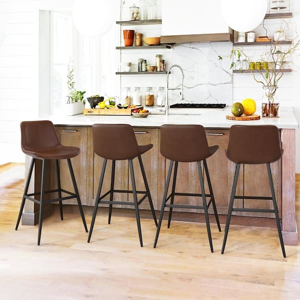 Bar Stool Tapered Metal Frame Dark Brown Low Back Contemporary