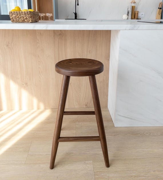 Bar Stool Tapered Splayed Legs Contoured Seat Dark Wood Minimalist