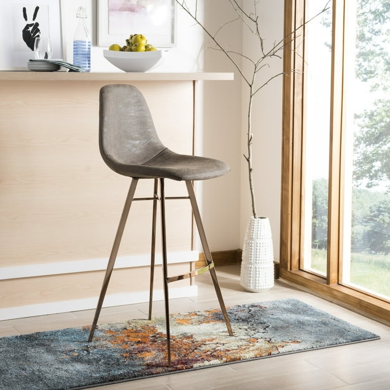 Bar Stool Taupe Faux Leather Slim Metallic Tapered Legs