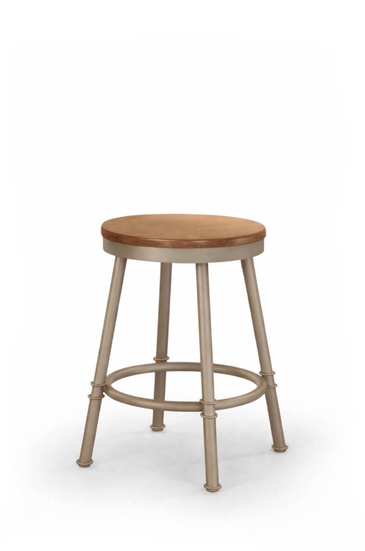 Bar Stool Taupe Metal Swivel Round Seat Wood Toned Industrial