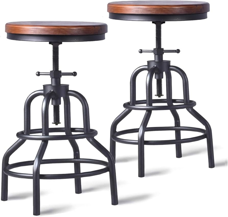 Bar Stool Threaded Screw Mechanism Adjustable Height Double Footrest Black