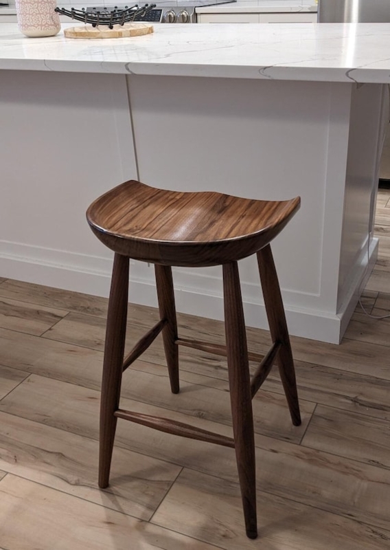 Bar Stool Tractor Seat Walnut Finish Tapered Silhouette Mid-Century