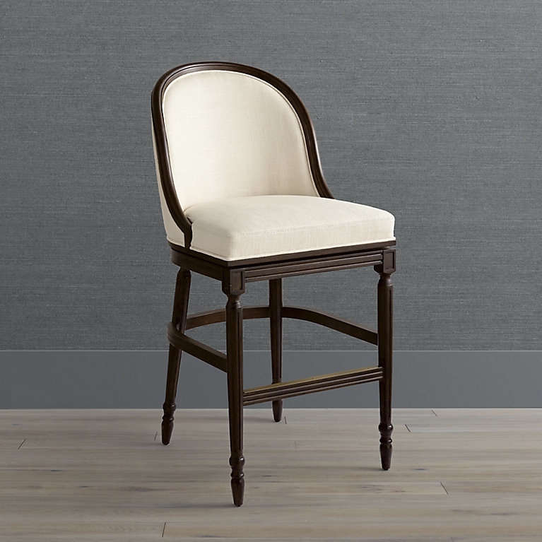 Bar Stool Traditional Arched Back Turned Legs Cream Swivel Seat