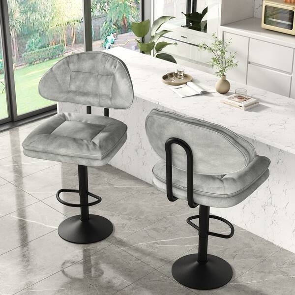 Bar Stool Tubular Back Support Double Layer Seat Grey Adjustable