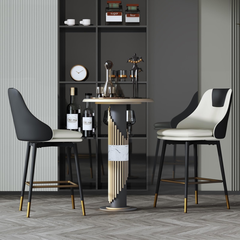 Bar Stool Two Tone Black White Gold Dipped Feet Swivel Tapered Legs