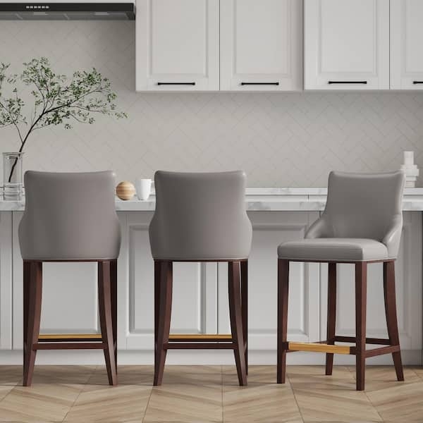 Bar Stool Two Tone Footrest Leather-Like Tapered Wood Legs
