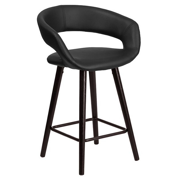 Bar Stool: Upholstered Stool with Cutout Back, Footrest Rail
