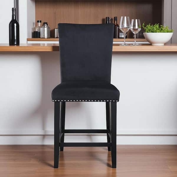 Bar Stool Velvet Upholstery Nailhead Trim High Back Glam Kitchen Seating