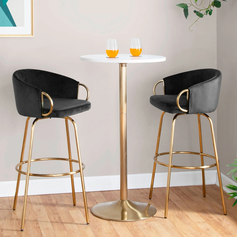 Bar Stool Velvet Upholstery Open Frame Armrest Gold