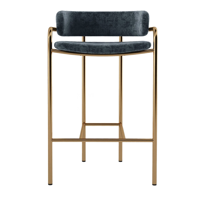 Bar Stool Velvet Upholstery Wrap Around Backrest Gold Metal Frame