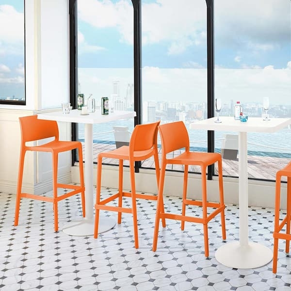 Bar Stool Vibrant Orange Resin Low Back Molded Seat Outdoor