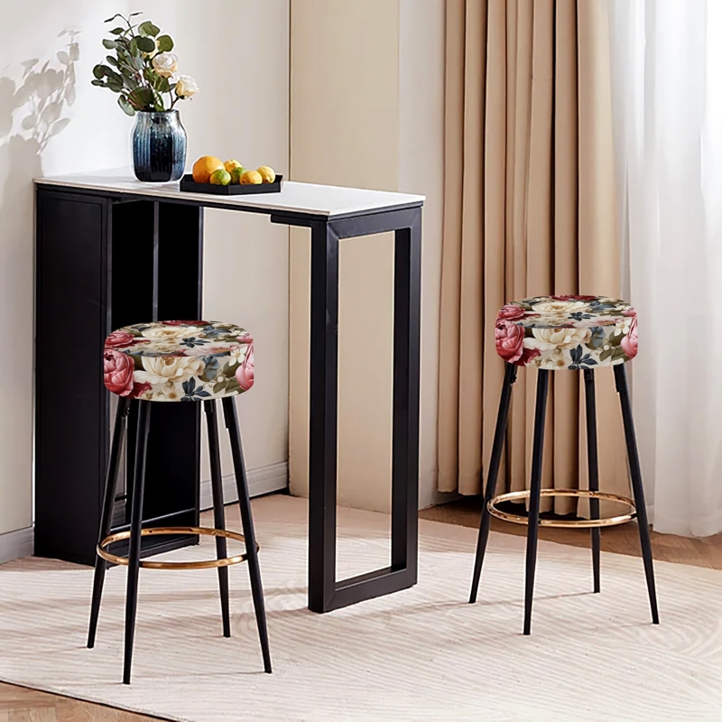 Bar Stool Vintage Inspired Peony Print Gold Footrest Ring