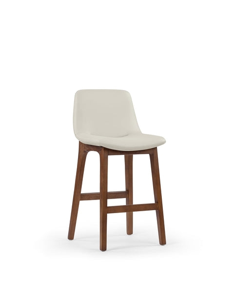 Bar Stool Walnut Frame Leather-Like Tapered Legs Mid-Century