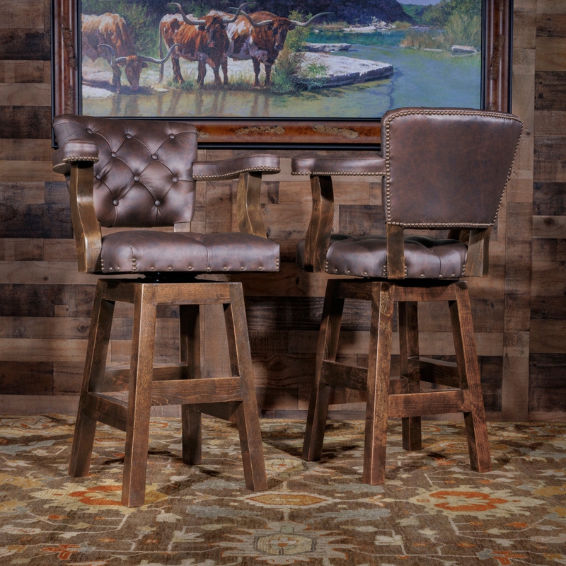 Bar Stool Western Rustic with Button Tufting and Nailhead Trim