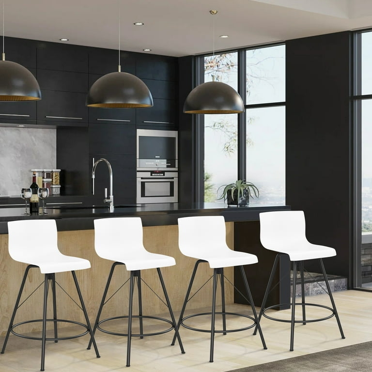 Bar Stool: White Seat, Black Splayed Legs, Modern Minimalist Style