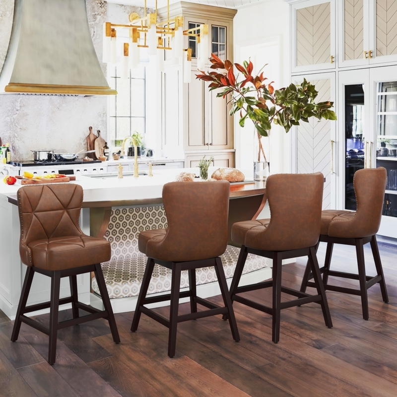 Bar Stool Wingback Silhouette Diamond Tufted Back Swivel
