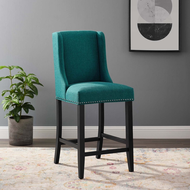 Bar Stool Wingback Silhouette Silver Nailhead Transitional Seating