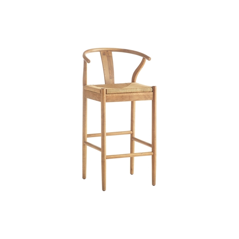 Bar Stool Wishbone Back Woven Cord Seat Light Wood Scandinavian Style