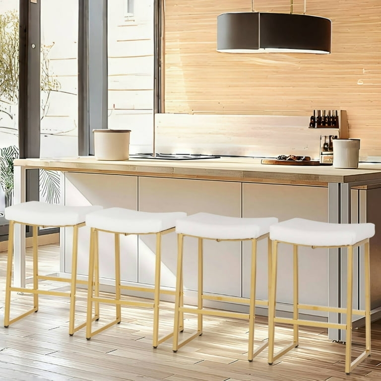 Bar Stool with Backless Silhouette and Gold Sled Base